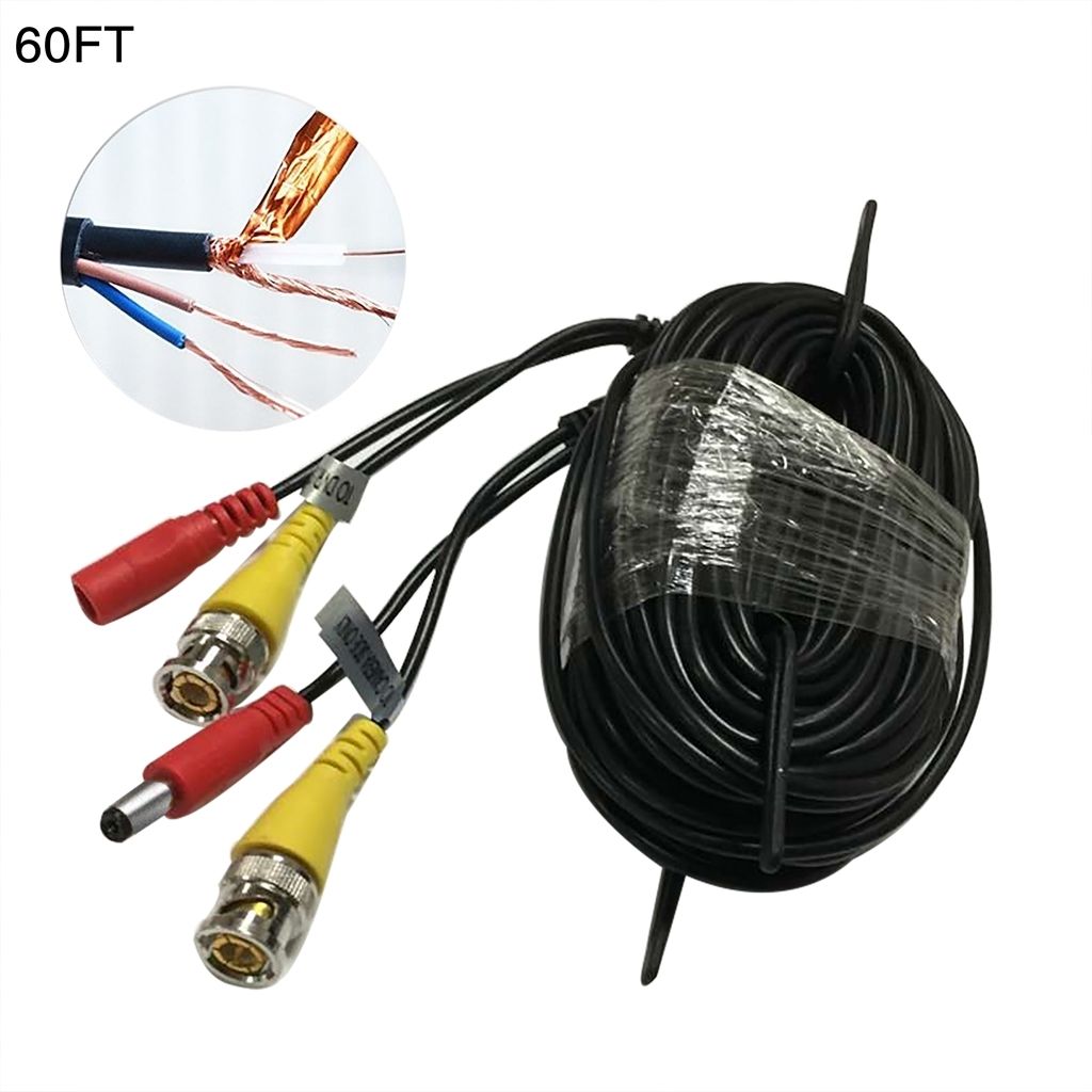 60FT Security Camera Cable CCTV Audio Video Power Wire BNC RCA Black